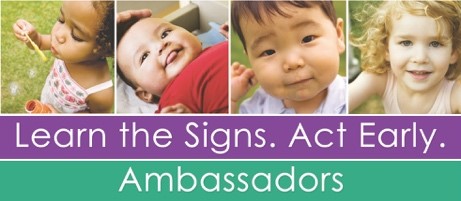 three babaies below the Learn the signs act early logo in green and purple 